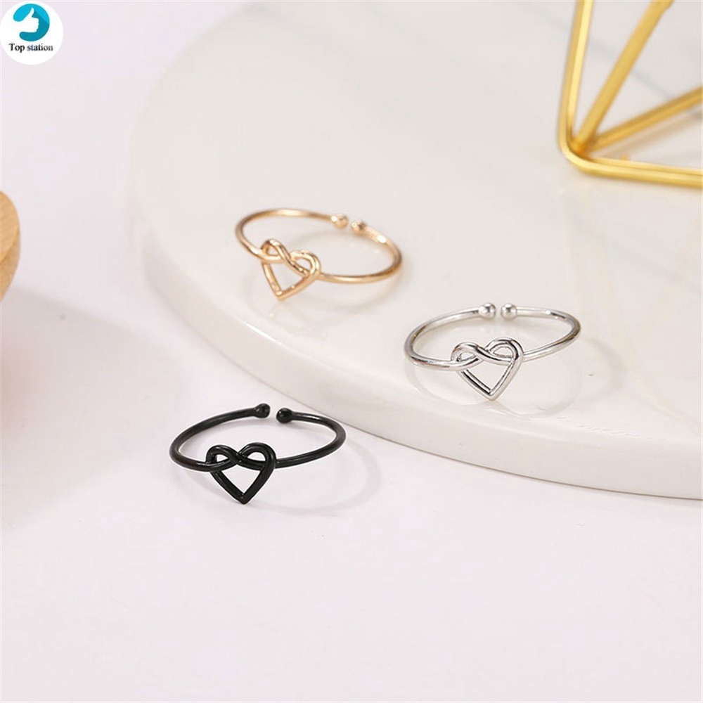 【COD Tangding】Cincin Simple Tipis Model Terbuka Desain Hati Hollow Adjustable untuk Wanita