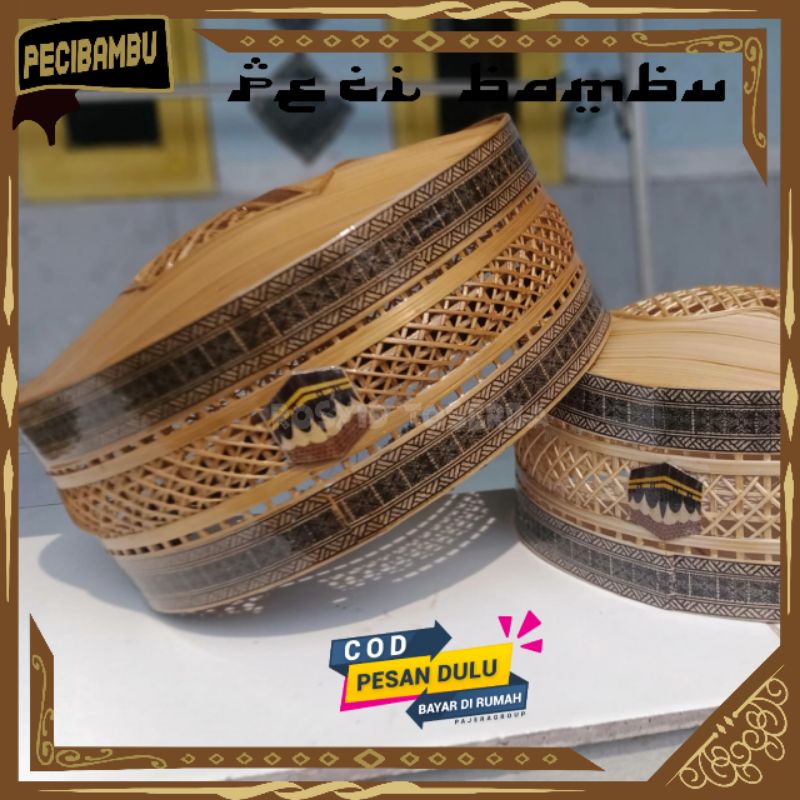 PECI LOGO KA'BAH PECI BATIK LOGO - SONGKOK BAMBU - KOPYAH BAMBU - PECI UNIK - PECI ANYAMAN BAMBU - P