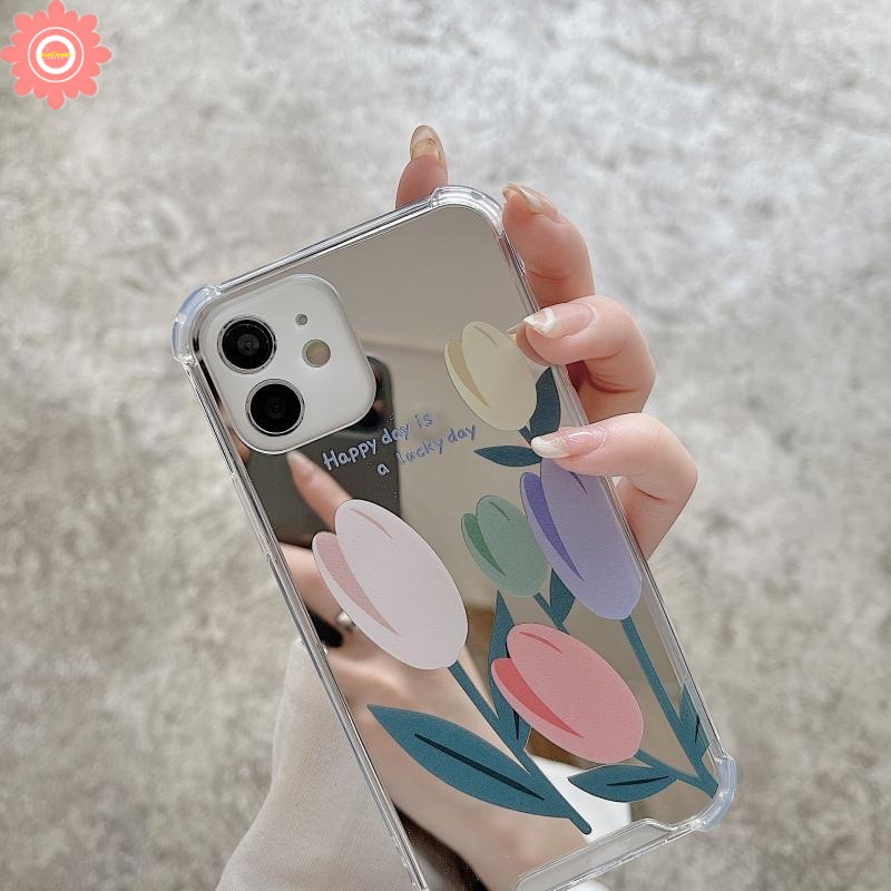 Soft Case Tpu Motif Bunga Tulip Dengan Cermin Untuk IPhone 12 13 11 Pro Max 7 8 11 7Plus 8Plus X XS Max XR SE 2020