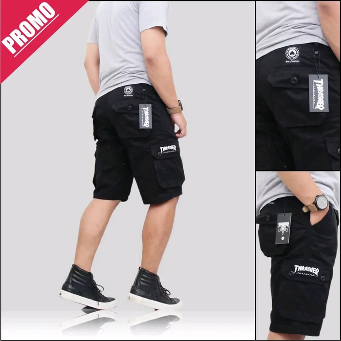 CELANA CARGO PENDEK HITAM KEREN / PRIA / BLACK