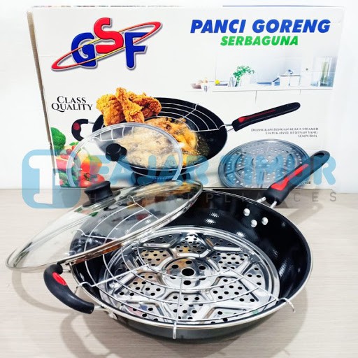 Panci Wajan Goreng Penggorengan Serbaguna Teflon Tutup Kaca GSF 1032  dan 1132