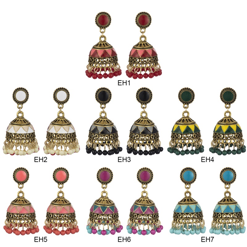 Anting Rumbai Manik-Manik Warna-Warni Bahan Alloy Gaya Etnik Vintage Untuk Wanita