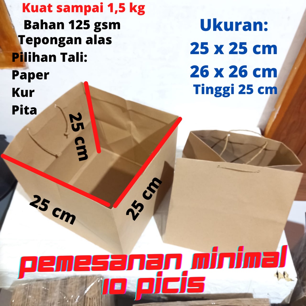 

Tas Kertas Nasi Bento 25 x 25 x 25 Cm / Nasi Hajatan / Sablon Nama Dan Desain