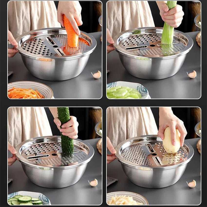 (COD)Baskom Dapur 3 in 1 (Baskom + Saringan + Parutan) Stainless Steel Material // Basin Tiga Tingkat // Baskom Serbaguna
