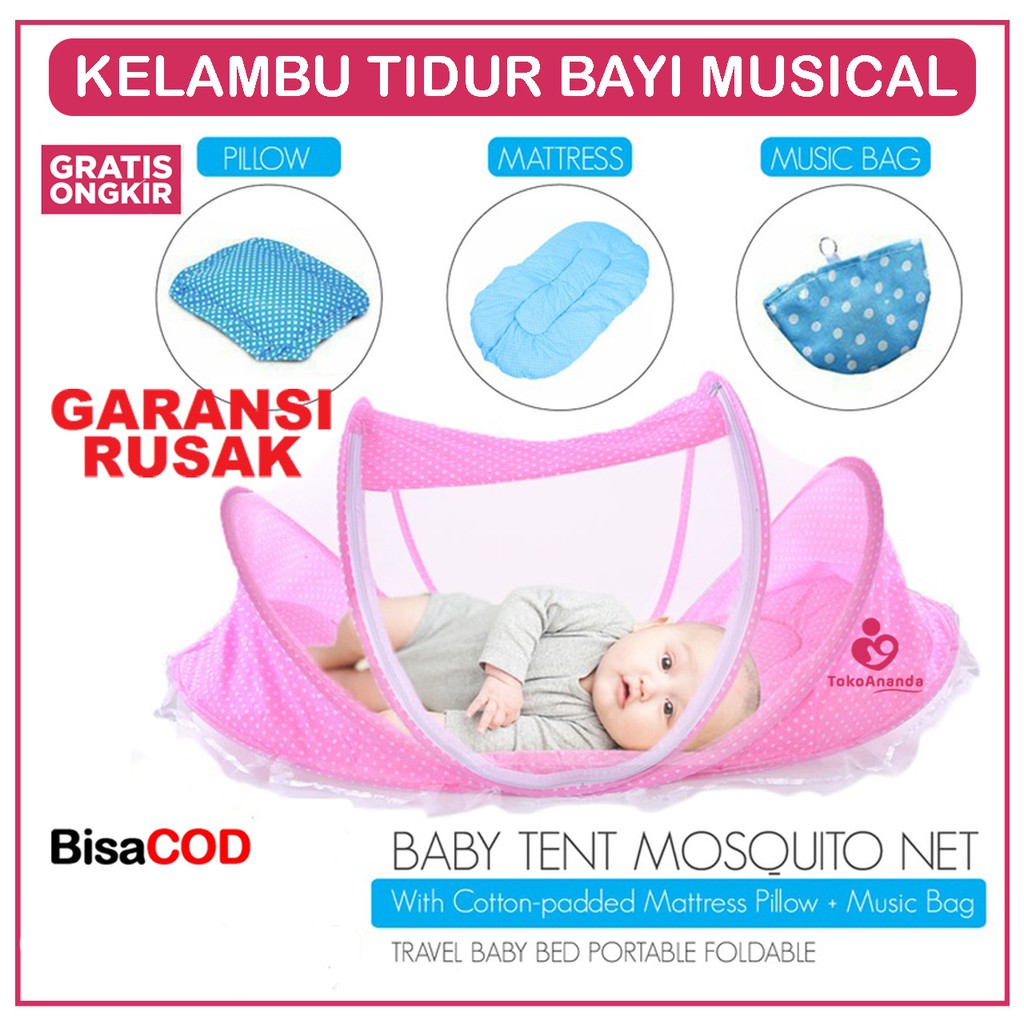 KASUR BAYI KELAMBU / KELAMBU TIDUR ANAK BAYI MUSIC MUSIK SERIES 3 IN1 DENGAN KASUR DAN BANTAL SET