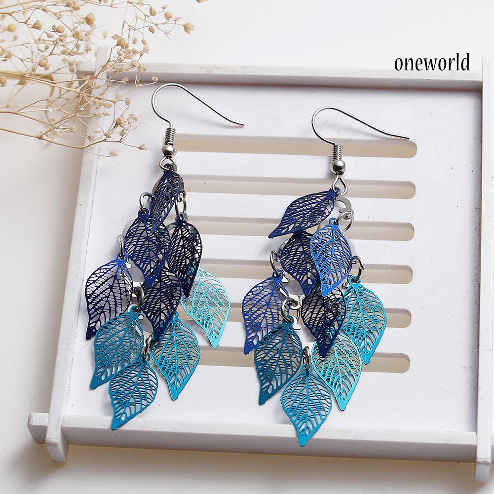 OW@ Lady Colorful Multi Layers Hollow Leaf Elegant Hook Earrings Jewelry Decor