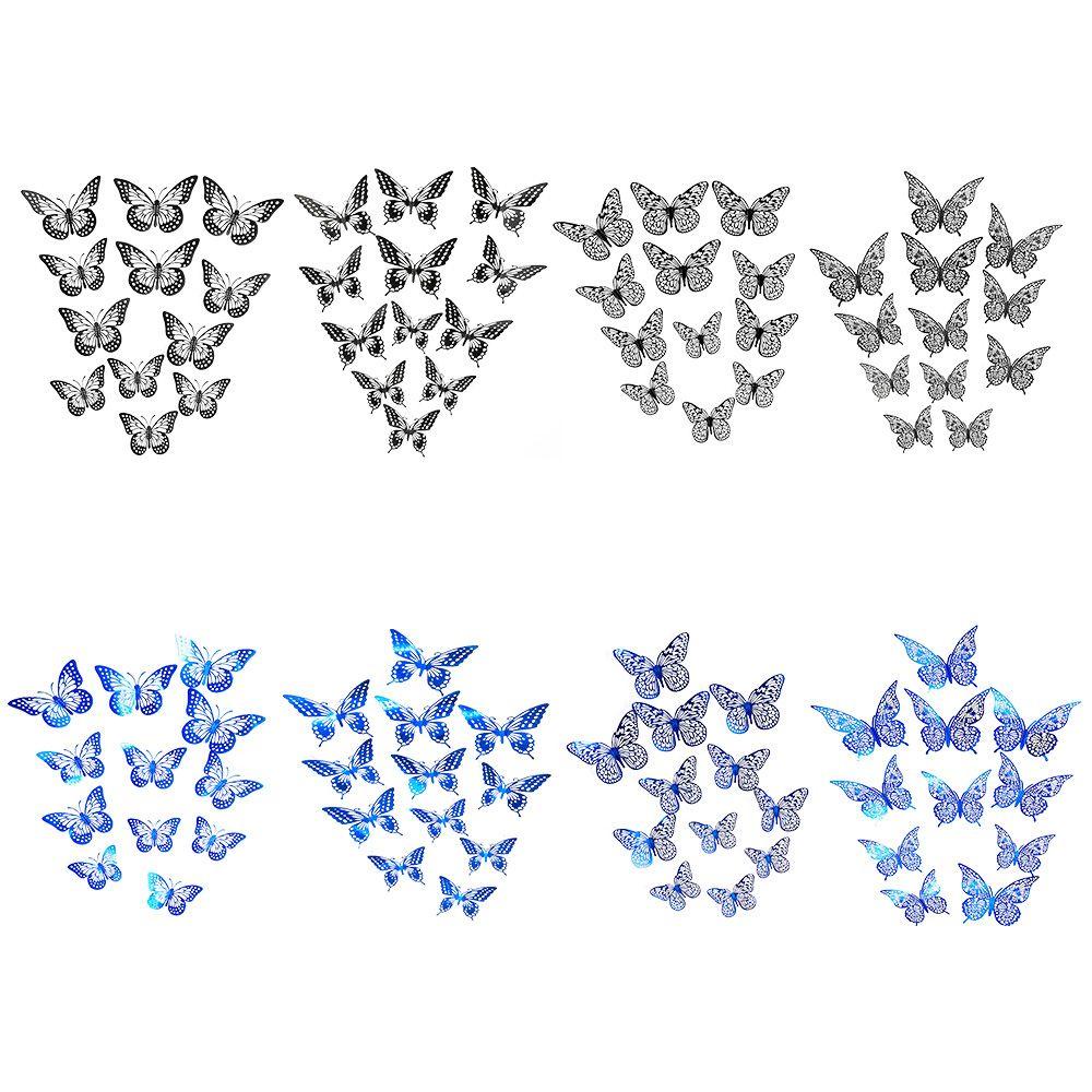 Suyo 12pcs Stiker Dinding Desain Butterfly Warna Biru &amp; Hitam