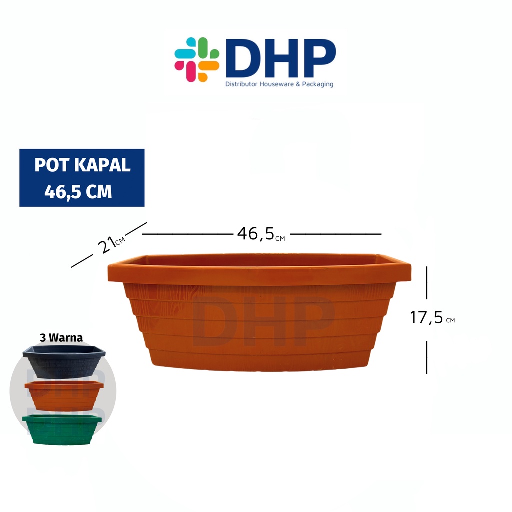 Pot Panjang Kapal 46,5cm Plastik Bunga Tanaman Hias Persegi Warna