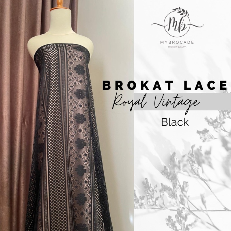 Bahan Kain Brokat Lace Royal Vintage Mewah Meteran Warna Hitam Black