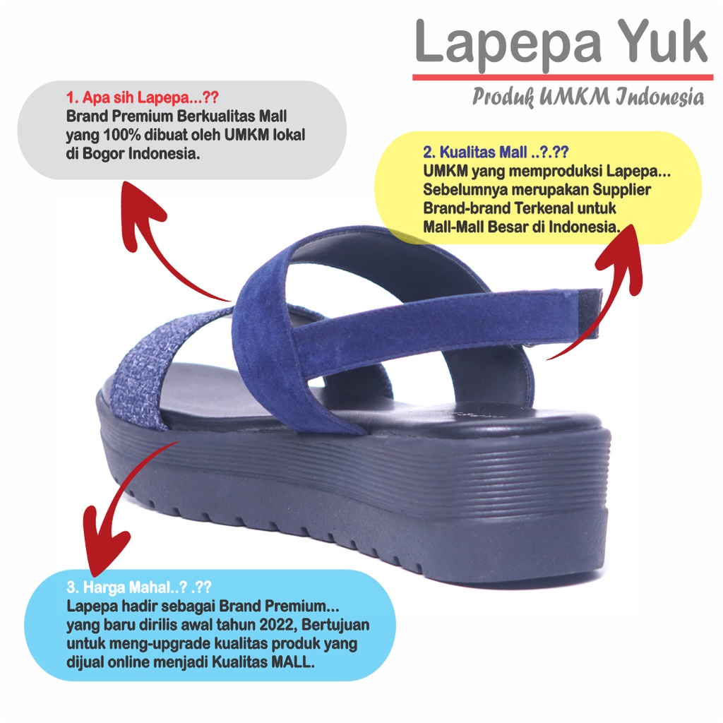 LAPEPA YUK -  Sepatu Sandal Wanita Wedges GHEA Model Ban dua Tali Strap belakang Hak Tinggi Sole 4 cm Spatu Sendal Gunung Cewek  Size 36 37 38 39 40 Warna NAVY  Biru Dongker Cewe Kekinian Premium Terbaru Shoes Ori Original Mall Official Store Promo