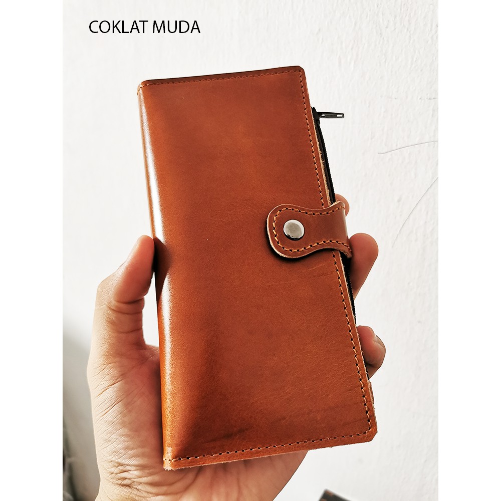 Dompet Wanita Kulit Asli, Multi-fungsi Slim Bifold Zipper Clutch Purse, Pemegang Kartu Kapasitas Bes