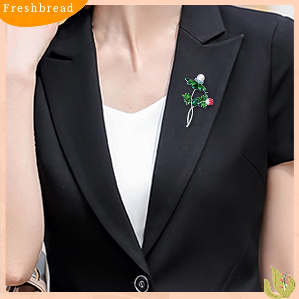 Terlaris Simple Rose Flower Leaf Faux Pearl Rhinestone Brooch Pin Lapel Jewelry Accessory