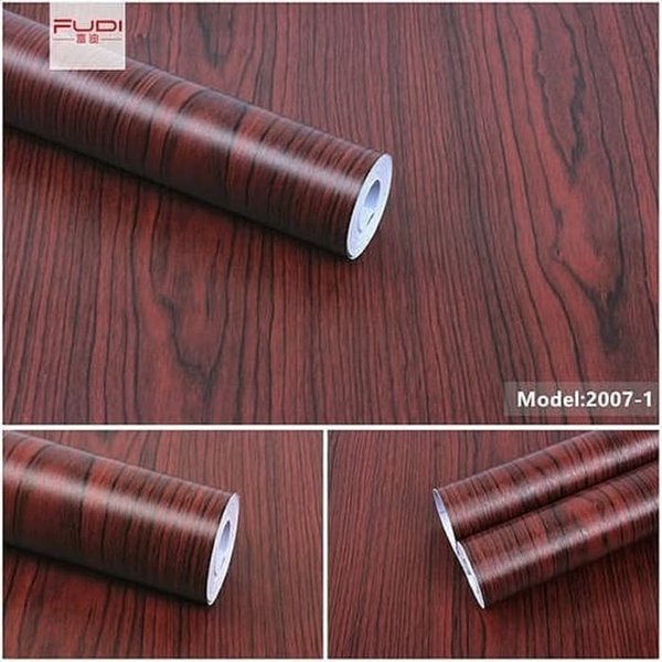 Wallpaper Dinding Stiker Motif Serat kayu Coklat Merah Ukuran 45 cm x 10 m