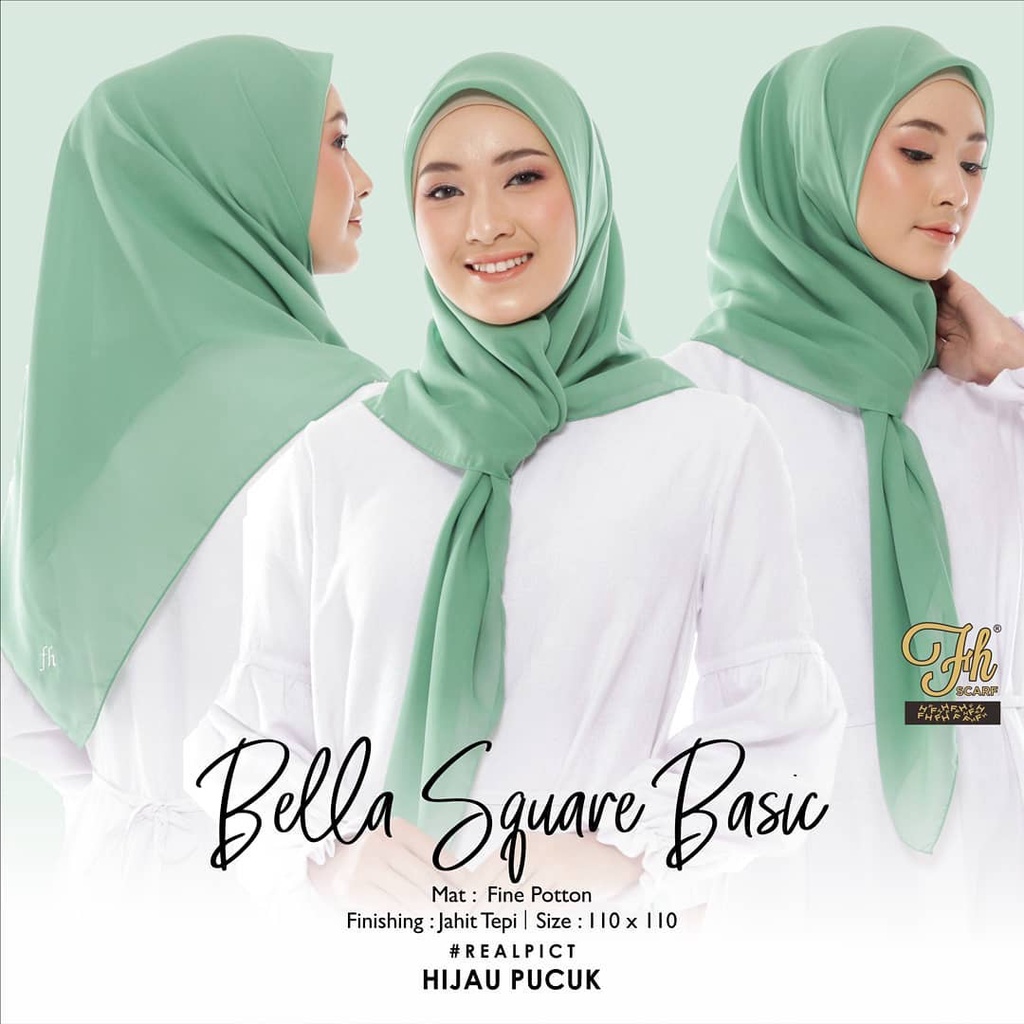 jilbab kerudung Segi Empat Polos neci BELLA SQUARE premium warna hijau daun / hijau mint / hijau mud