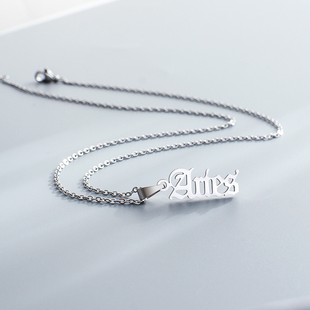 Kalung Choker Desain 12 Zodiak Bahan Stainless Steel Untuk Wanita