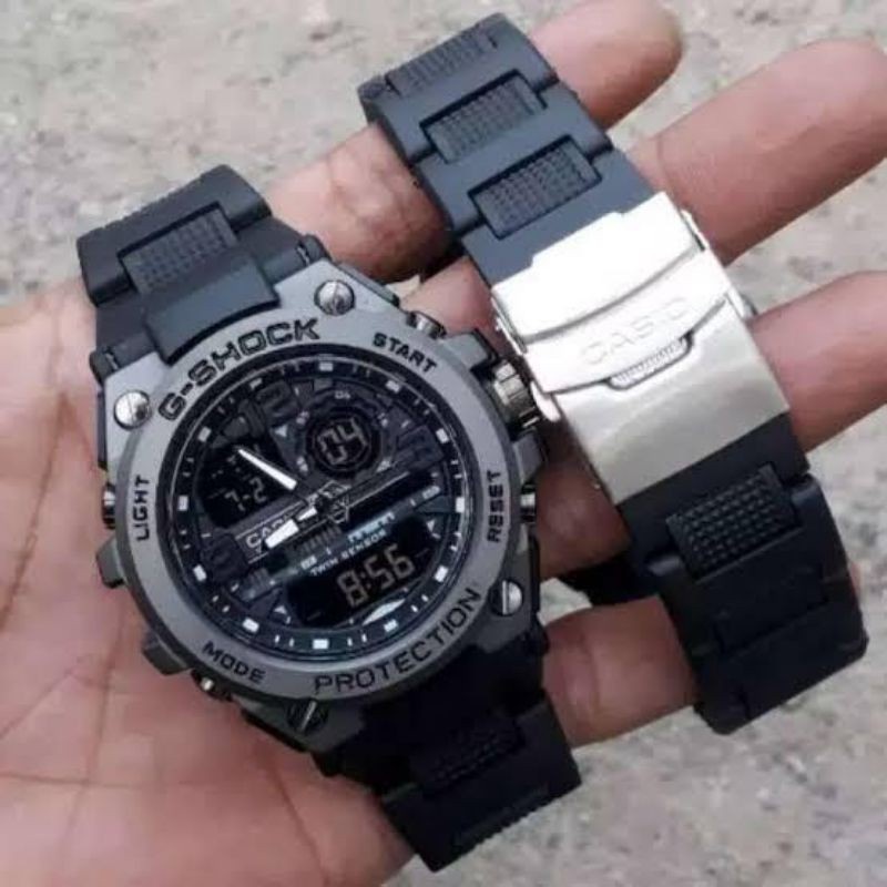 Jam Tangan Pria G-Shock GST100 Case Besi Double Time Series Black