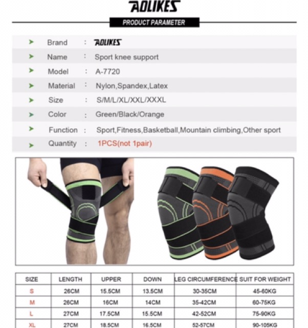 7720 AOLIKES KNEE SLEEVES WRAP SLEEVE PAD DEKER LUTUT KAKI PROTECTOR