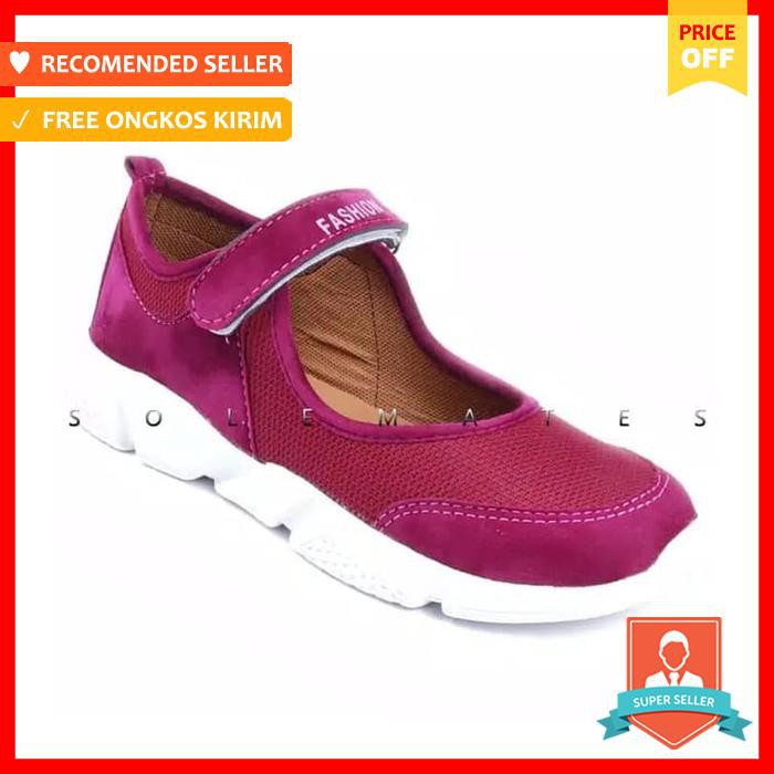 Hd Sepatu Wanita Slip On Warna Pink Hitam Abu Hitam, 36