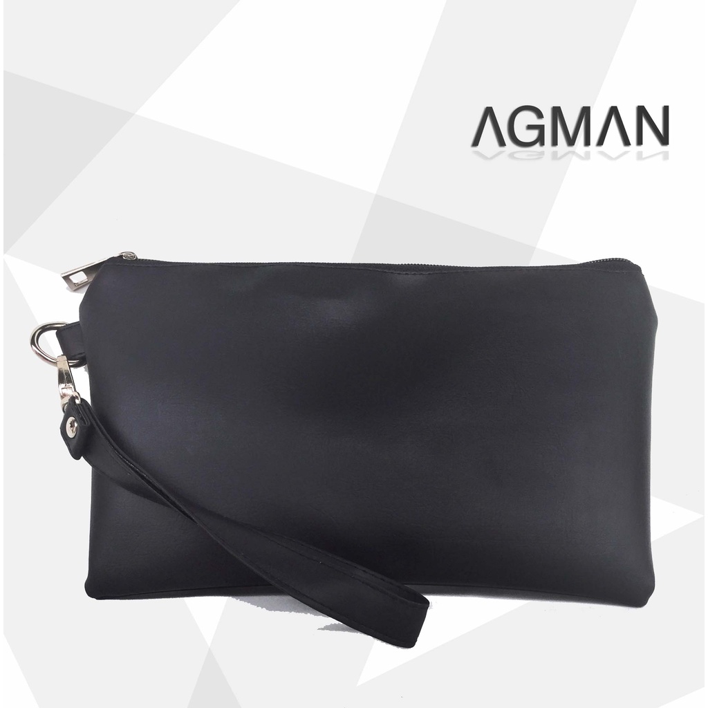 AGMAN Tas Tangan Clutch Kulit Pria Tas Genggam Variasi Warna Hitam Polos Elegan Keren