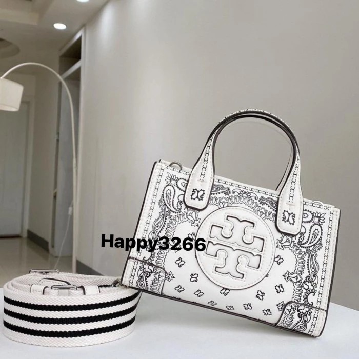 Tory Burch Ella Printed Leather White Micro Tote Bag - ORIGINAL