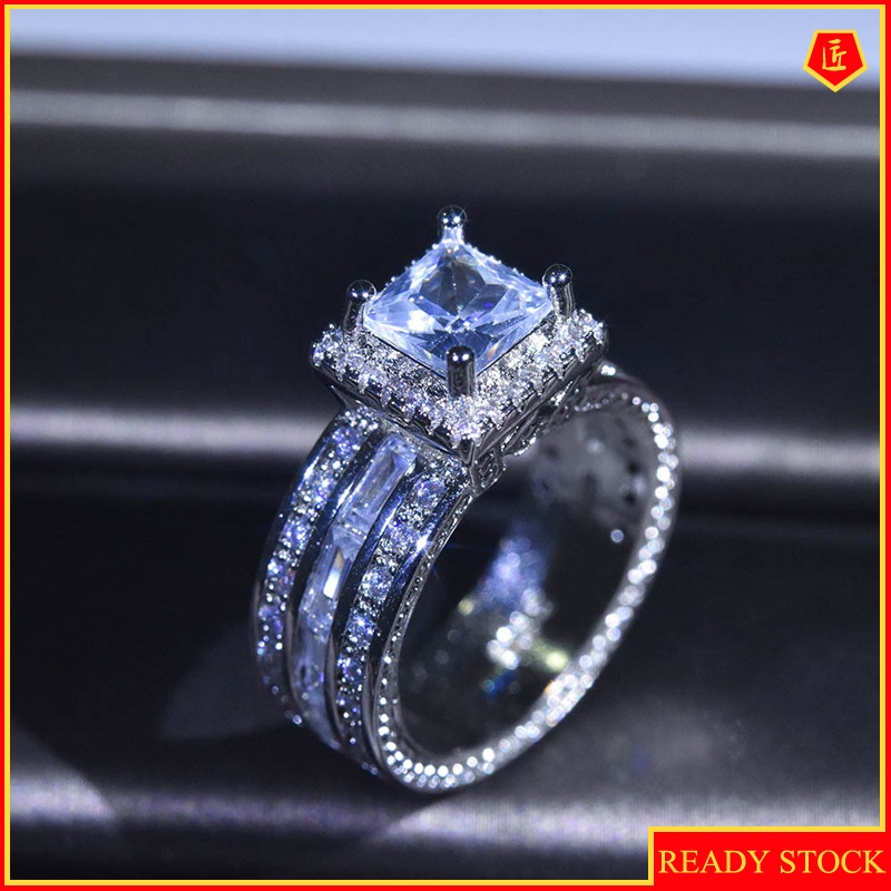 [Ready Stock]Fashion Personality Inlaid Square Diamond Ring