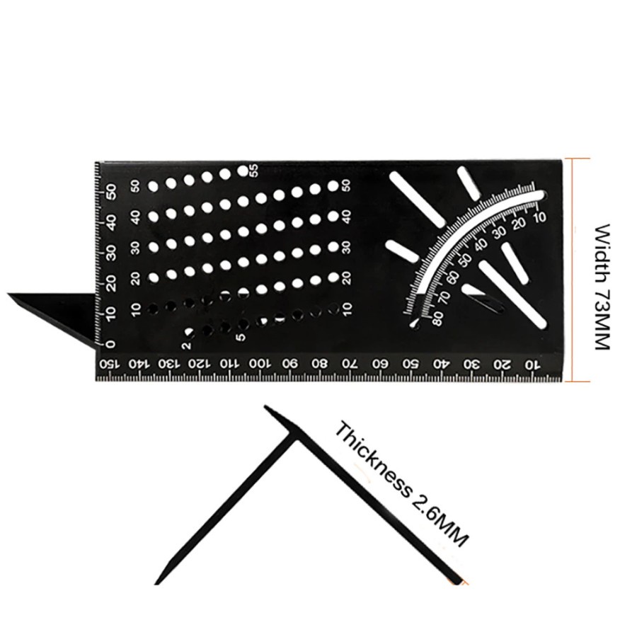 Penggaris Angle Ruler Mark Line 3D Measuring Tool Aluminium - M142 - Black