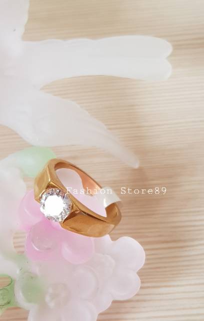 Cincin Import Titanium Gold / cincin permata putih Titanium Gold cincin nikah cincin couple titanium