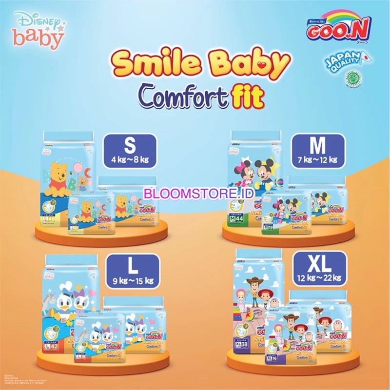 GOON MAKUKU Smile Baby Comfort Fit Pants Pant Popok Sekali Pakai Celana Size S32 M30 L28 S 32 M 30 L 28 XL26 XL 26 Ekonomis Disney Promo Murah Termurah Original XXL All Size NB32 NB 32 S30 XL24 L26 M28 24 26 XXL22 22 SAP Anti Gumpal Perekat Tape