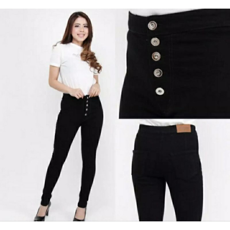 Celana Haight waist wanita-celana jeans wanita-celana kancing 5 size 27-34