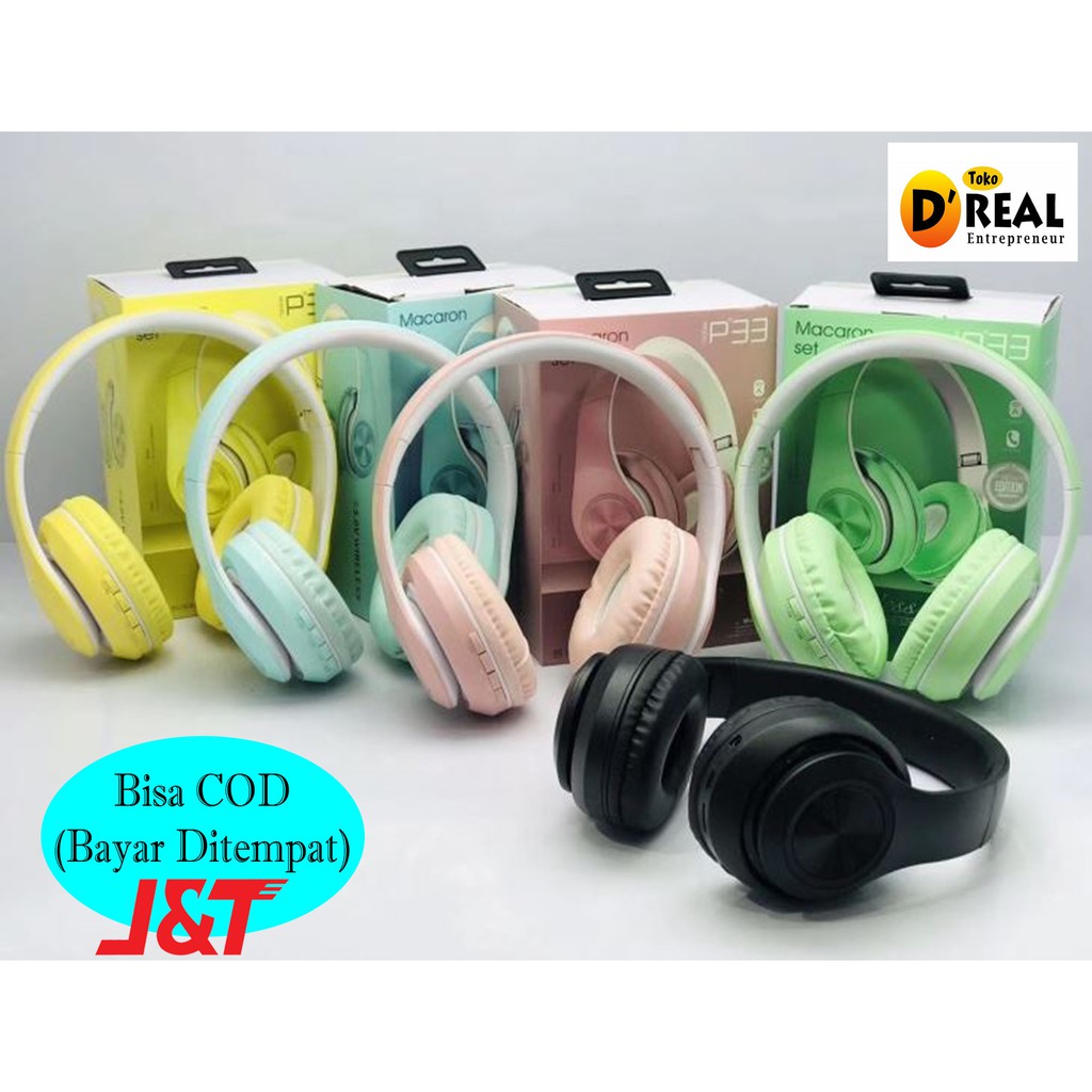 Headphone Bando Wireless Bluetooth Inpods Boom Macaron Game Online Bass P33