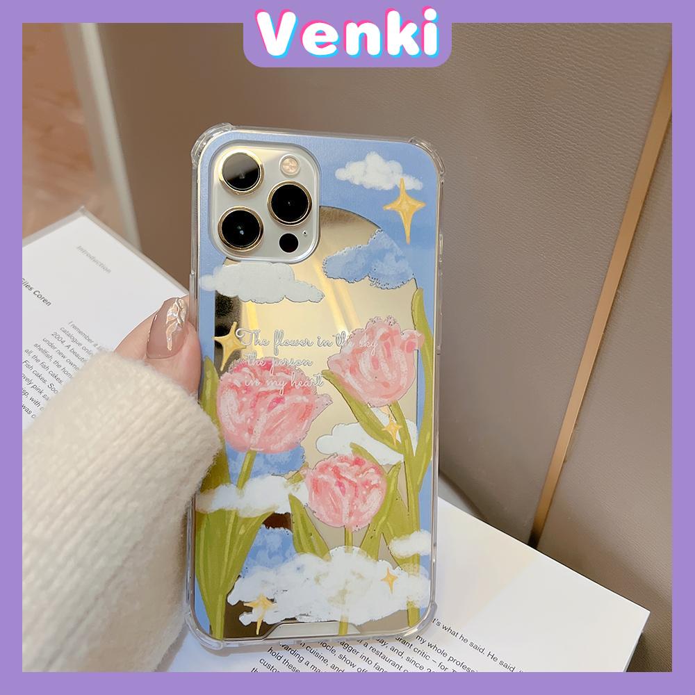 iPhone Case Acrylic HD Mirror Laser Airbag Shockproof Protection Camera Cute Oil Painting Pink Flowers Compatible For iPhone 11 iPhone 13 Pro Max iPhone 12 Pro Max iPhone 7 Plus xr