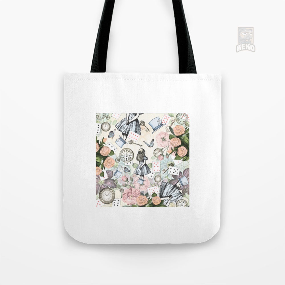 Alice In Wonderland Collage Tote Bag Kanvas