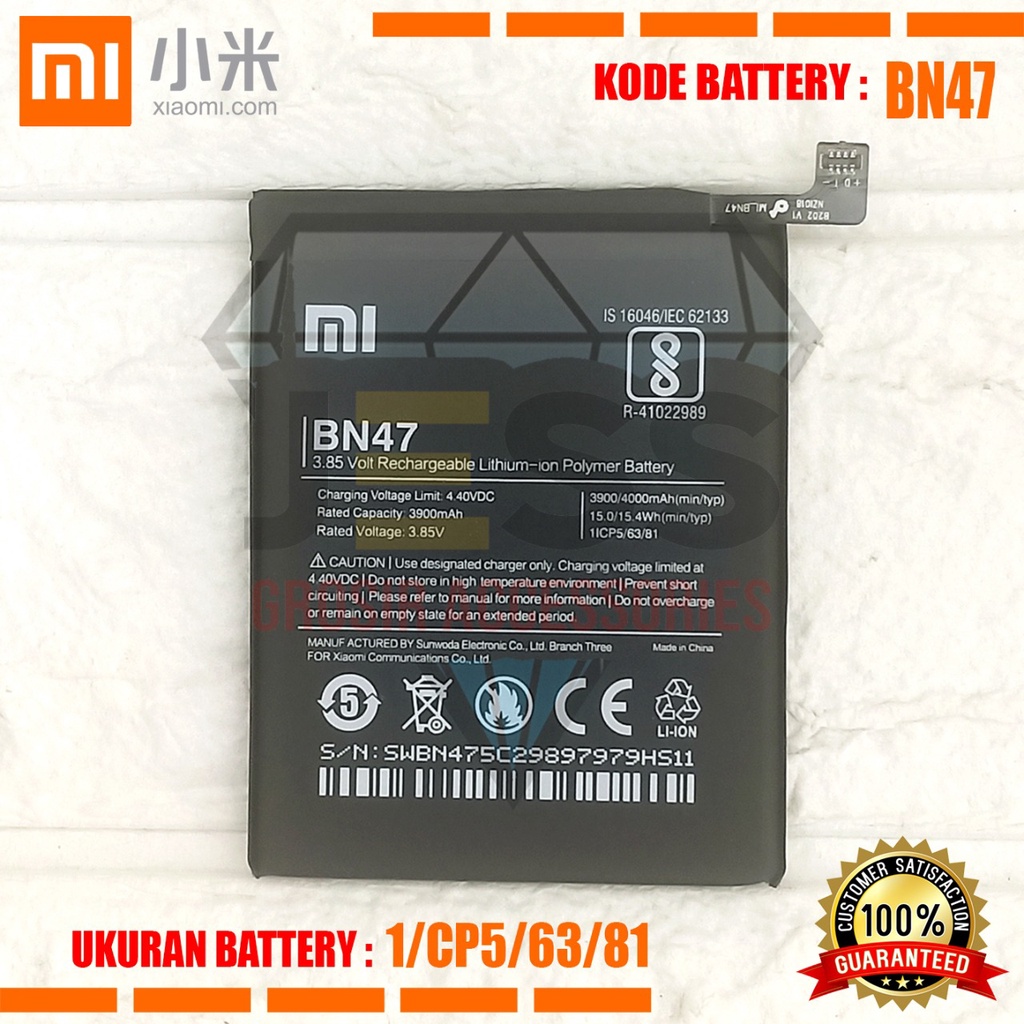 Baterai Battery Original Xiaomi BN47 For Tipe Redmi 6 Pro - Mi A2 Lite - Mi A2Lite - M1805D1SE - M1805D1SG - M1805D1ST - M1805D1SC