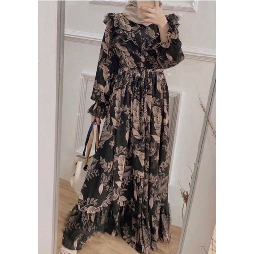 GAMIS RAYON MARVELA REMPEL DADA | GAMIS MOTIF DAUN BUNGA PACE