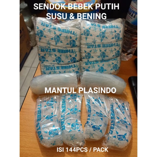 isi 144pcs Sendok Bebek Putih Susu &amp; Bening 3Star