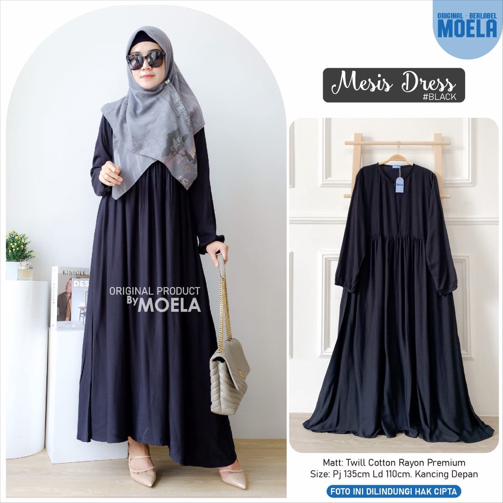 LD 110 MESIS BLACK DRESS ORI MOELA GAMIS HITAM ADEM NYAMAN DIPAKAI TWILL COTTON RAYON PREMIUM PJ 135