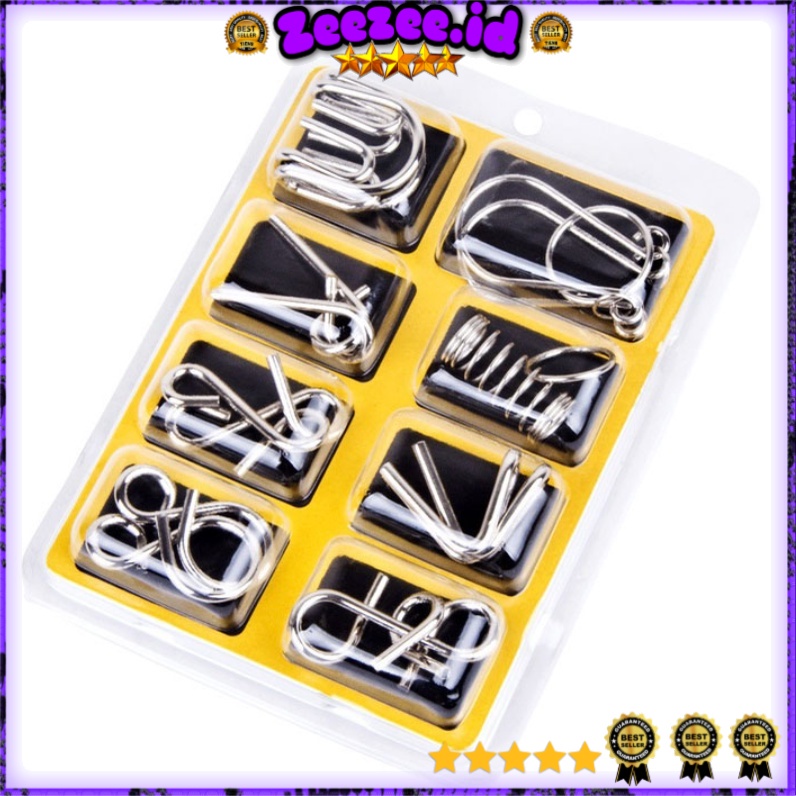 Puzzle Asah Otak Sulap Trick Unlock Challenge Metal Puzzle 8 in 1 Silver Edukatif Maninan