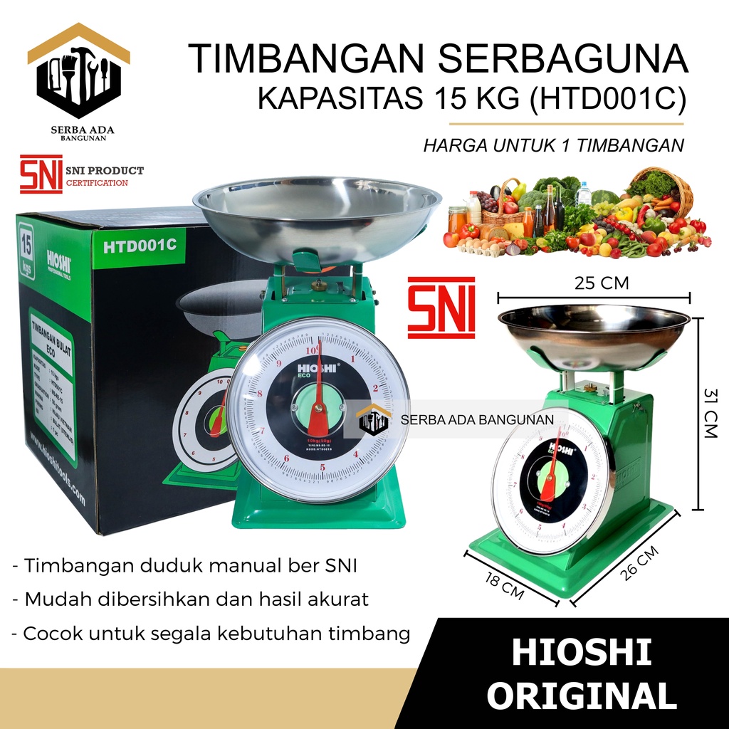 Timbangan Buah HIOSHI 5 kg Besi Stainless Jarum Analog Manual Duduk Sembako Telor Kue Tepung Buah Sayur Daging Ikan Laundry