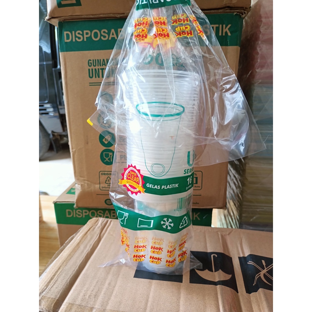 Gelas plastik cup 14oz HOK (50 cup) U OVAL TEBAL/gelas cup plastic 14oz/gelas cup tebal/gelas cup bo