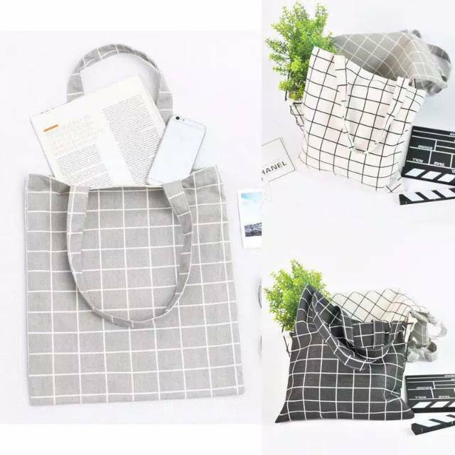 Tas Totebag Wanita kotak kotak Tas Fashion Wanita / Tas Serbaguna - Square Grid