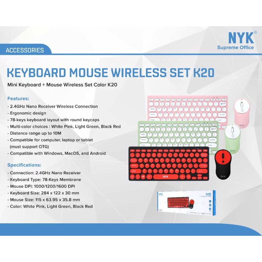 K20 NYK Keyboard Mouse WIreless Mini