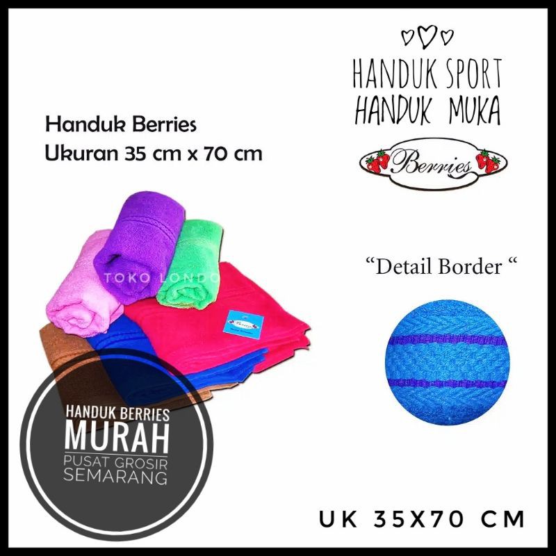 MURAH! Handuk muka BERRIES SPORT KECIL uk 35X70 - Bahan full katun - Meresap air - Halus dan lembut