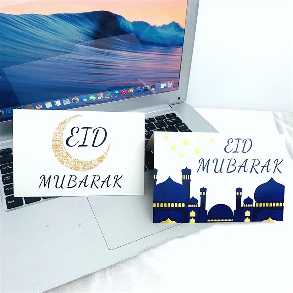 Solighter 6pcs/set Kartu Eid Mubarak Dengan Amplop Kareem Party Gereja Ramadan Greeting Card