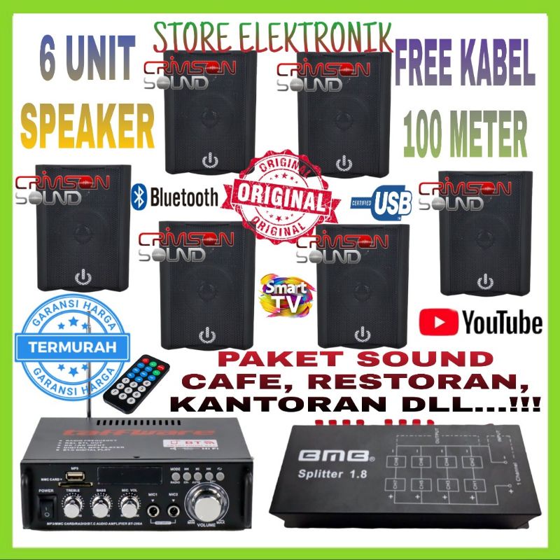 Paket Sound Cafe, Restoran, Mushola 6 Titik Speaker Ampli Bluetooth Smart Tv