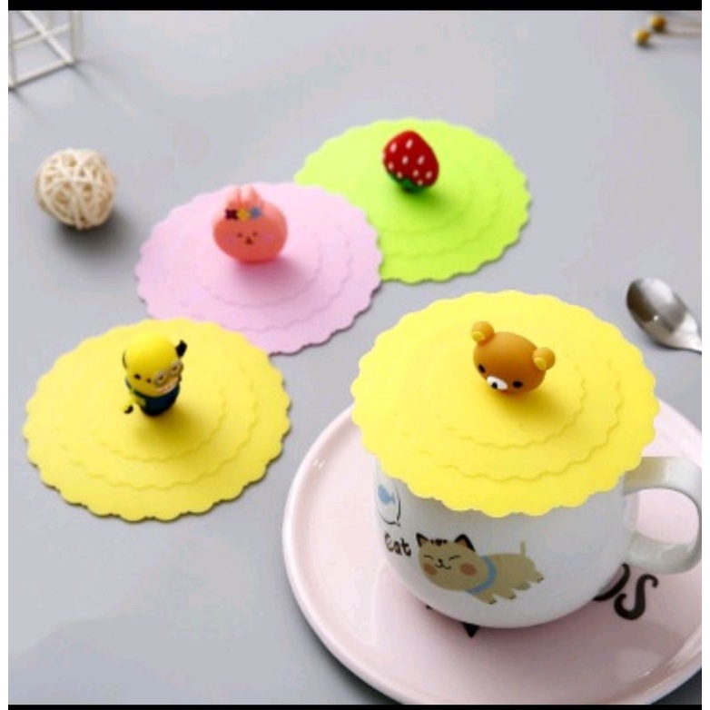 tutup gelas silicon viral / Tutup Gelas Silikon Tutupan Cangkir Karakter Lucu Mug Cover / penutup ge