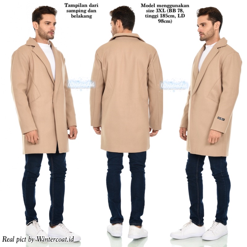 Men wool coat mantel pria import hangat jaket cowok korea panjang big size jumbo raffi wol jacket