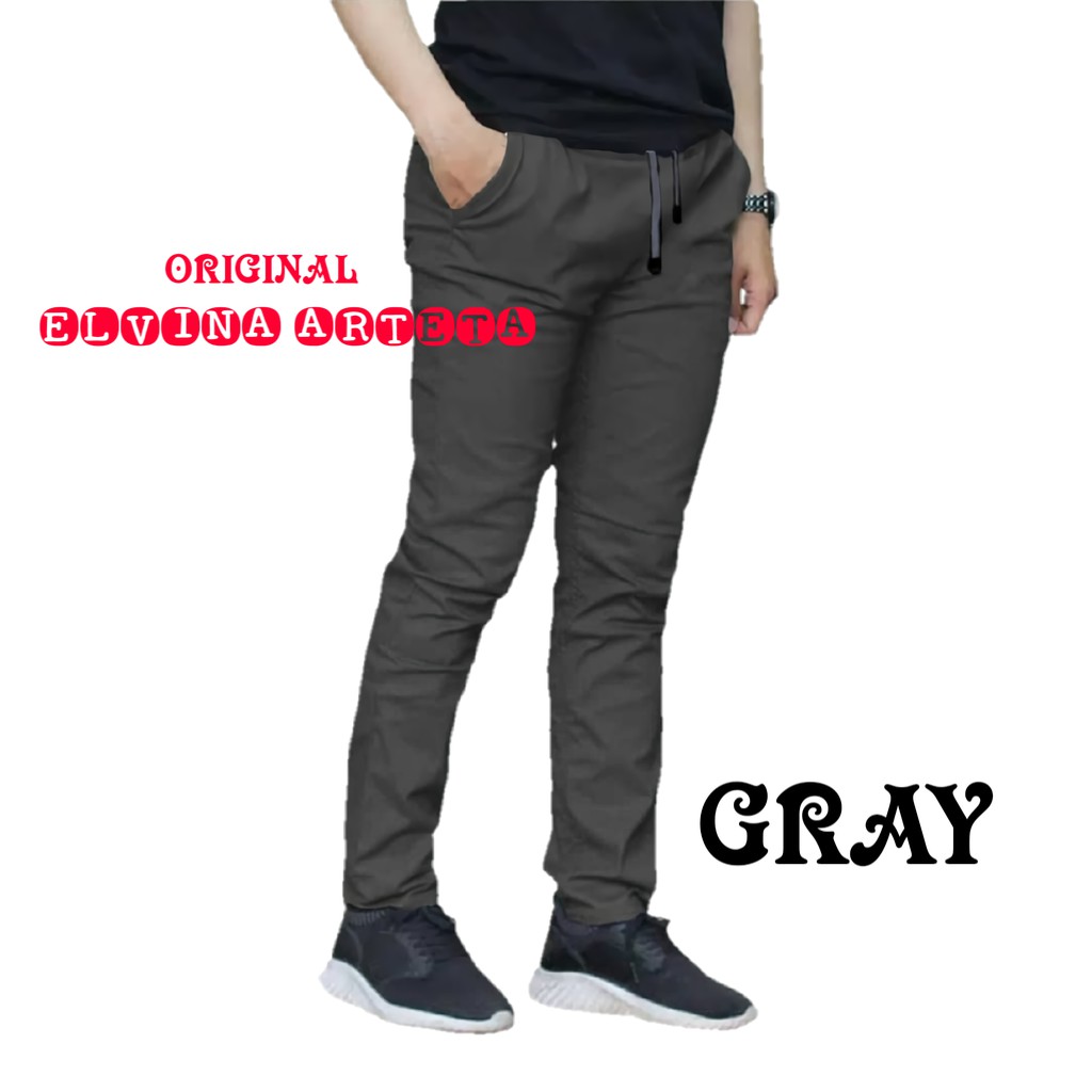 Celana Panjang Pria Chino Jumbo Big Size Pinggang Karet Bahan Melar Distro Premium