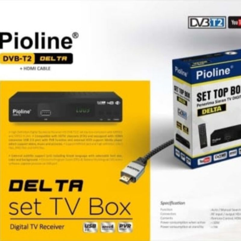 Stb (Set top box) Pioline Dvb-T2 merk HD/Delta 1080p full hd + kabel hdmi