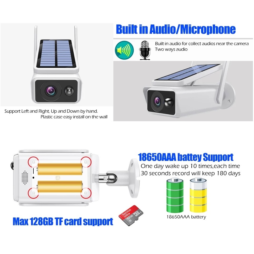 IP Camera Solar Panel Wifi ICSEE 3MP, 2 Infrared