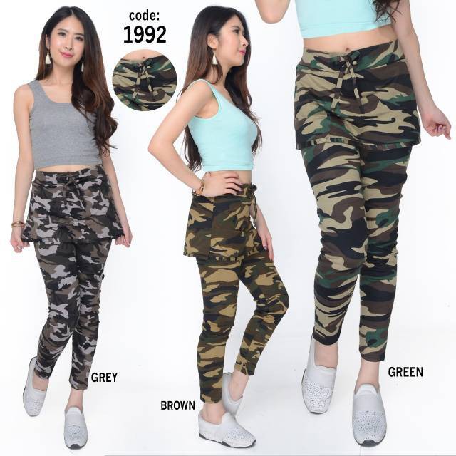 Celana Rok Senam Army - Celana Legging Rok Army - Celana Rok Legging Army - Training Loreng Wanita